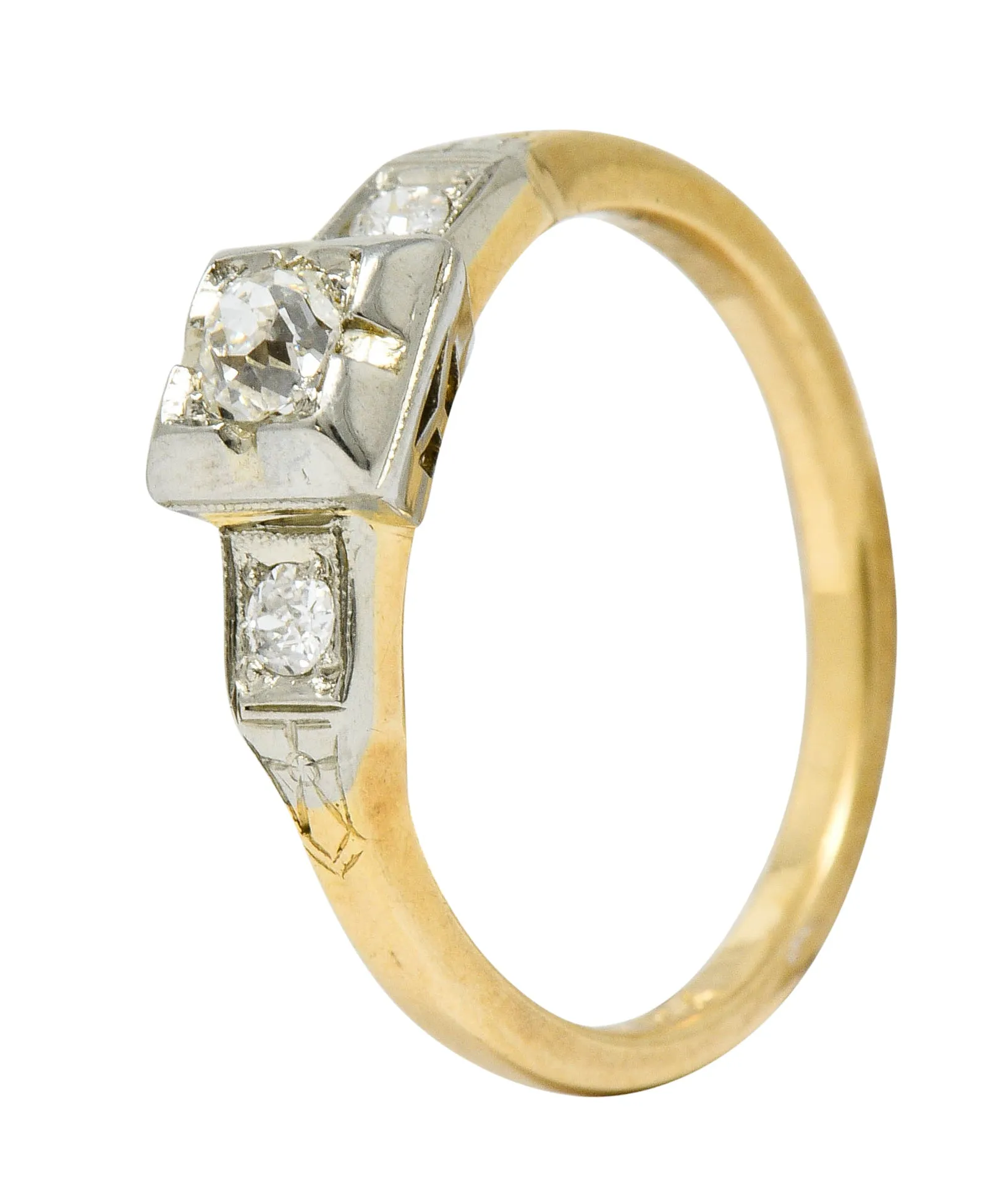 Ringcraft Retro 0.45 CTW Diamond 14 Karat Two-Tone Gold Engagement Ring