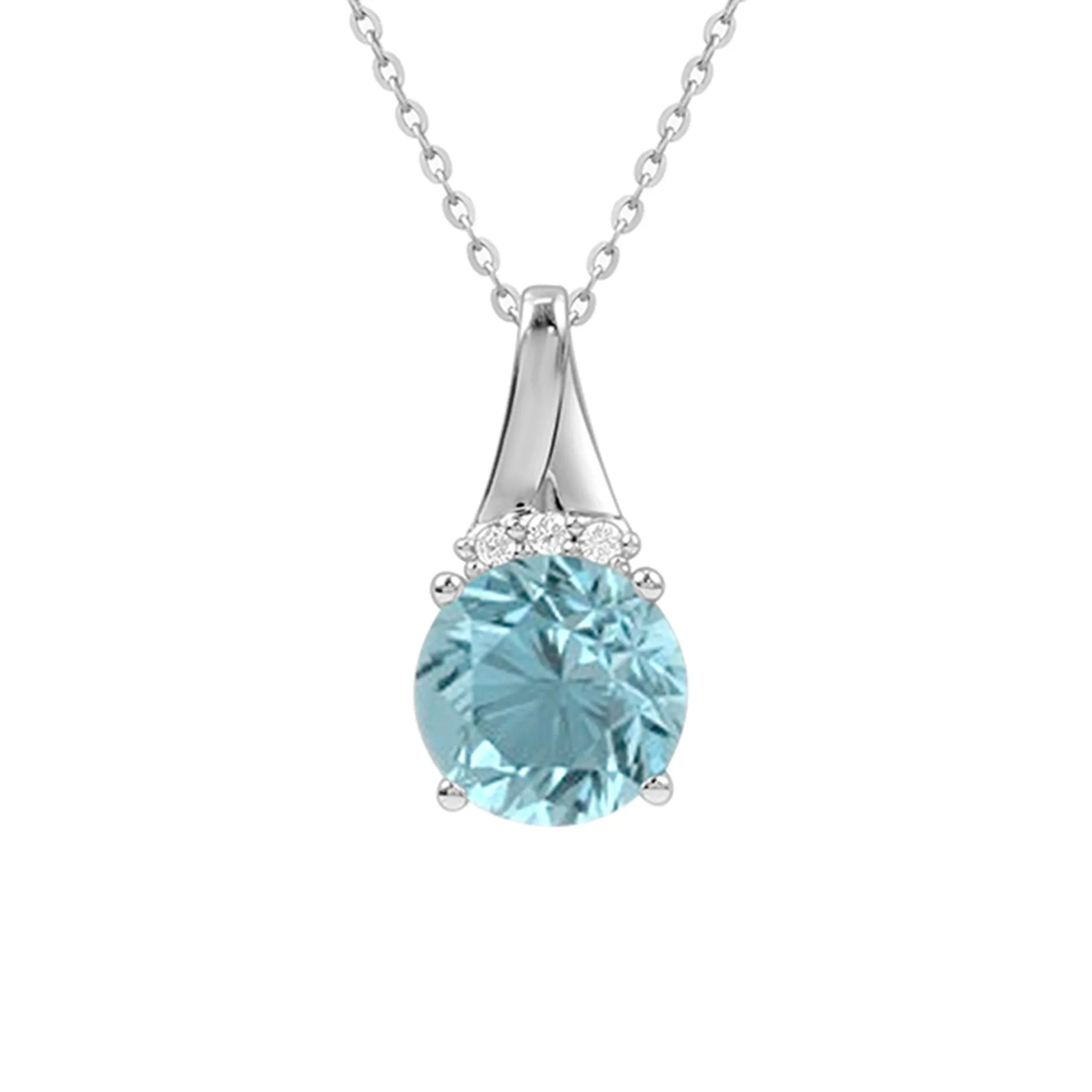 Round Blue Topaz Pendant Necklace with Diamonds