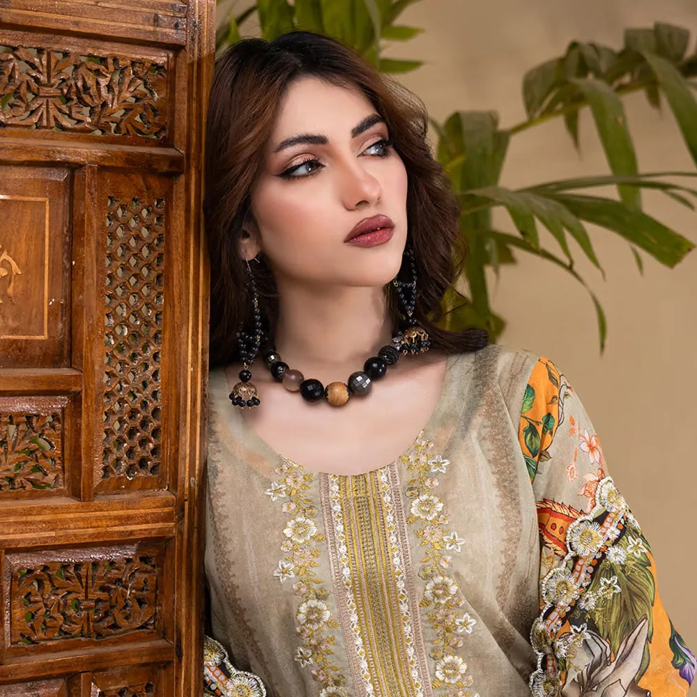 Ruby Lawn Printed Embroidered Unstitched 3Pcs Suit - 1