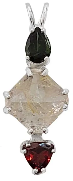 Rutilated Quartz Mini Magician Stone? with Green Tourmaline & Garnet