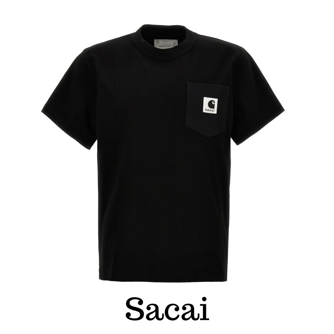 sacai  |Crew Neck Plain Cotton Short Sleeves Logo Designers