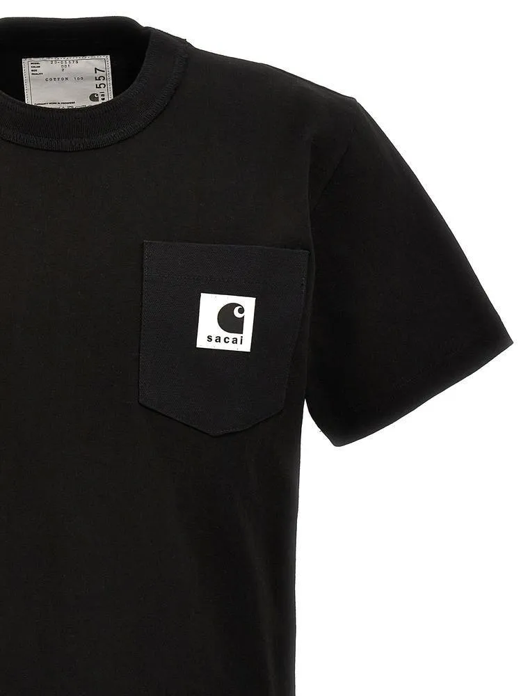 sacai  |Crew Neck Plain Cotton Short Sleeves Logo Designers