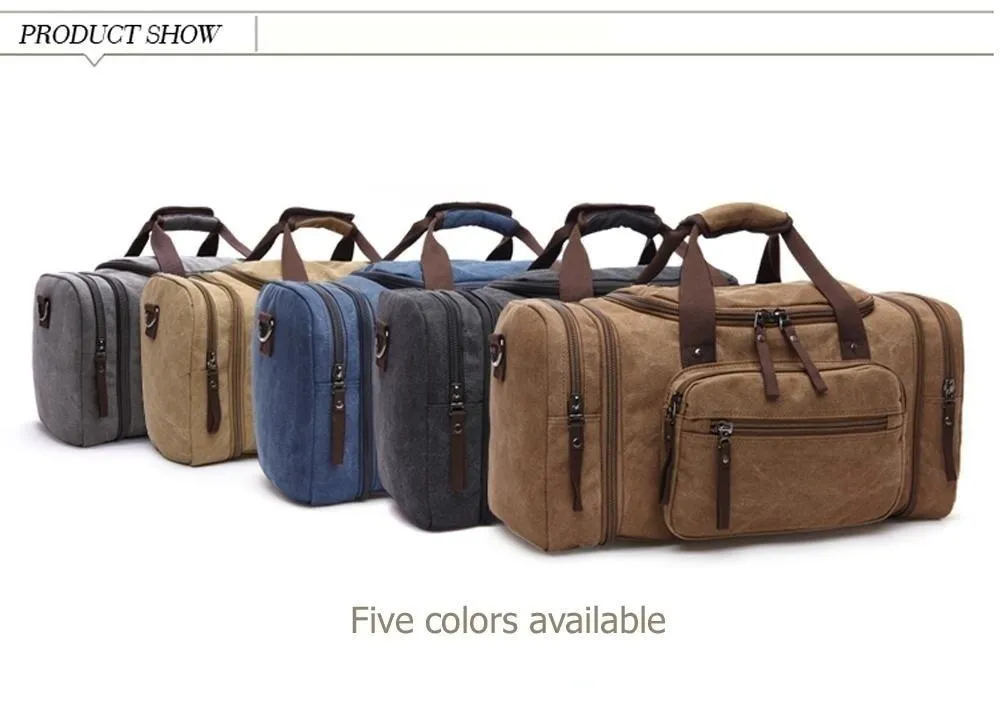 Soft Canvas Travel Tote Duffel Weekend Bags for Men with Zipper