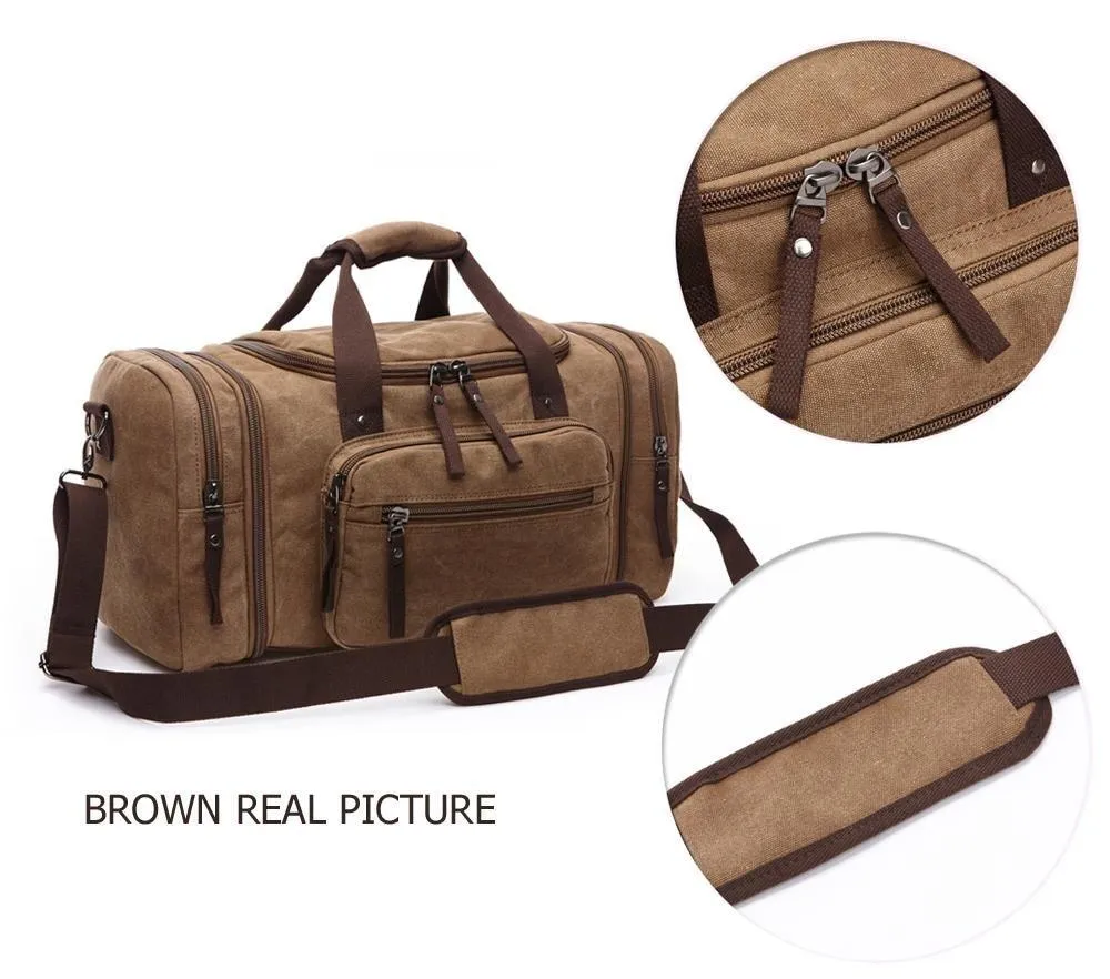 Soft Canvas Travel Tote Duffel Weekend Bags for Men with Zipper