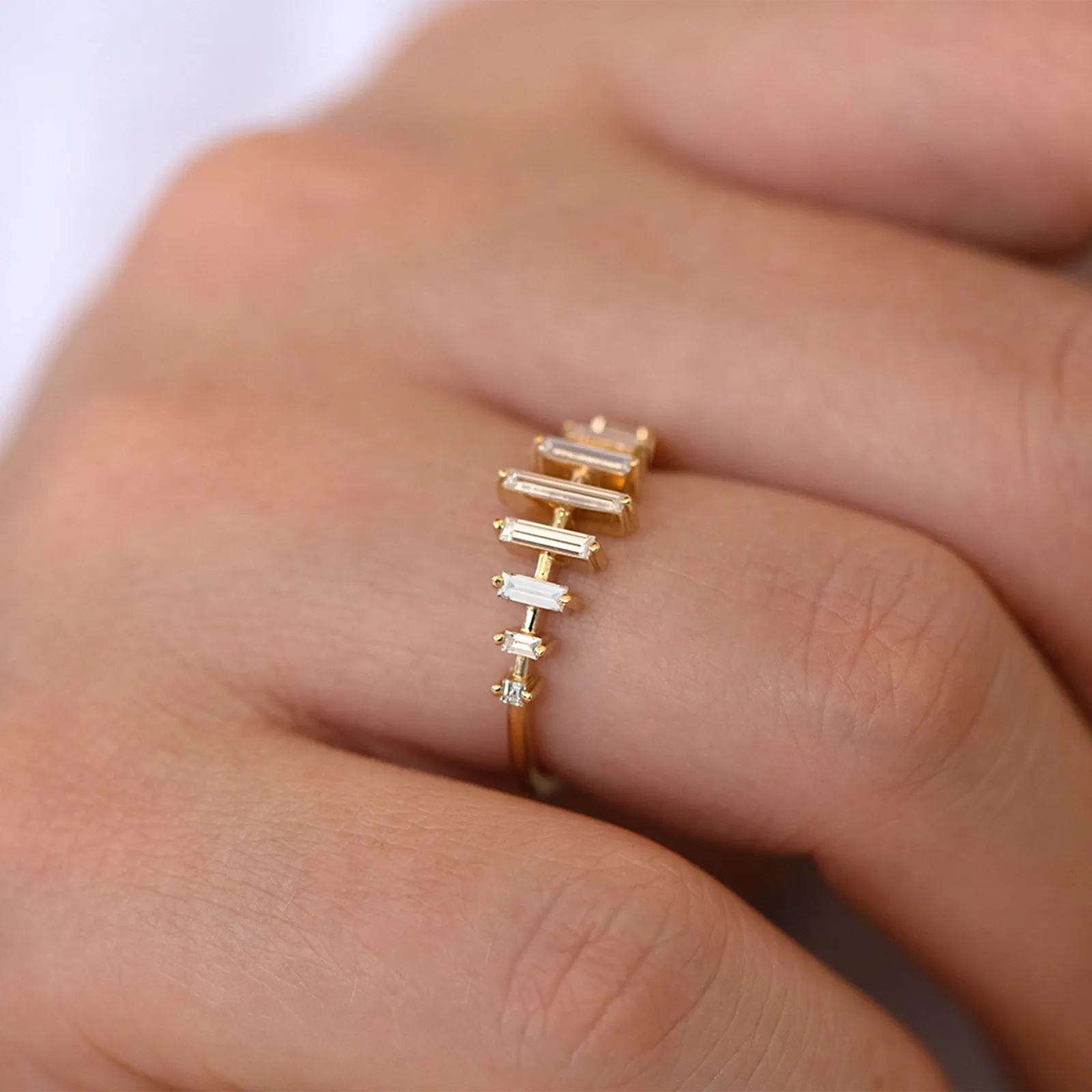 Spaced Needle Baguette Diamond Ring