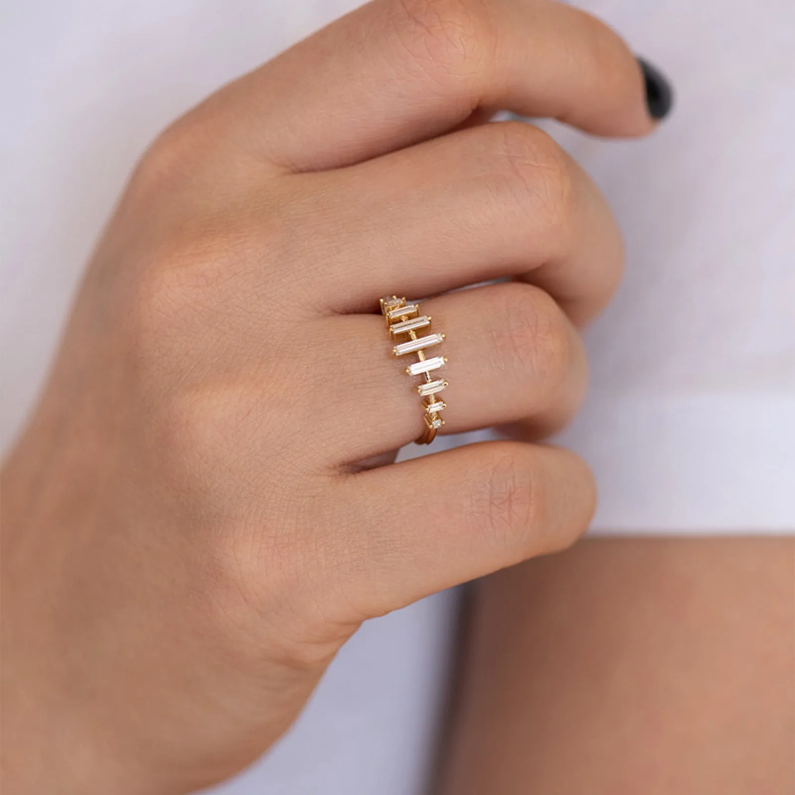 Spaced Needle Baguette Diamond Ring