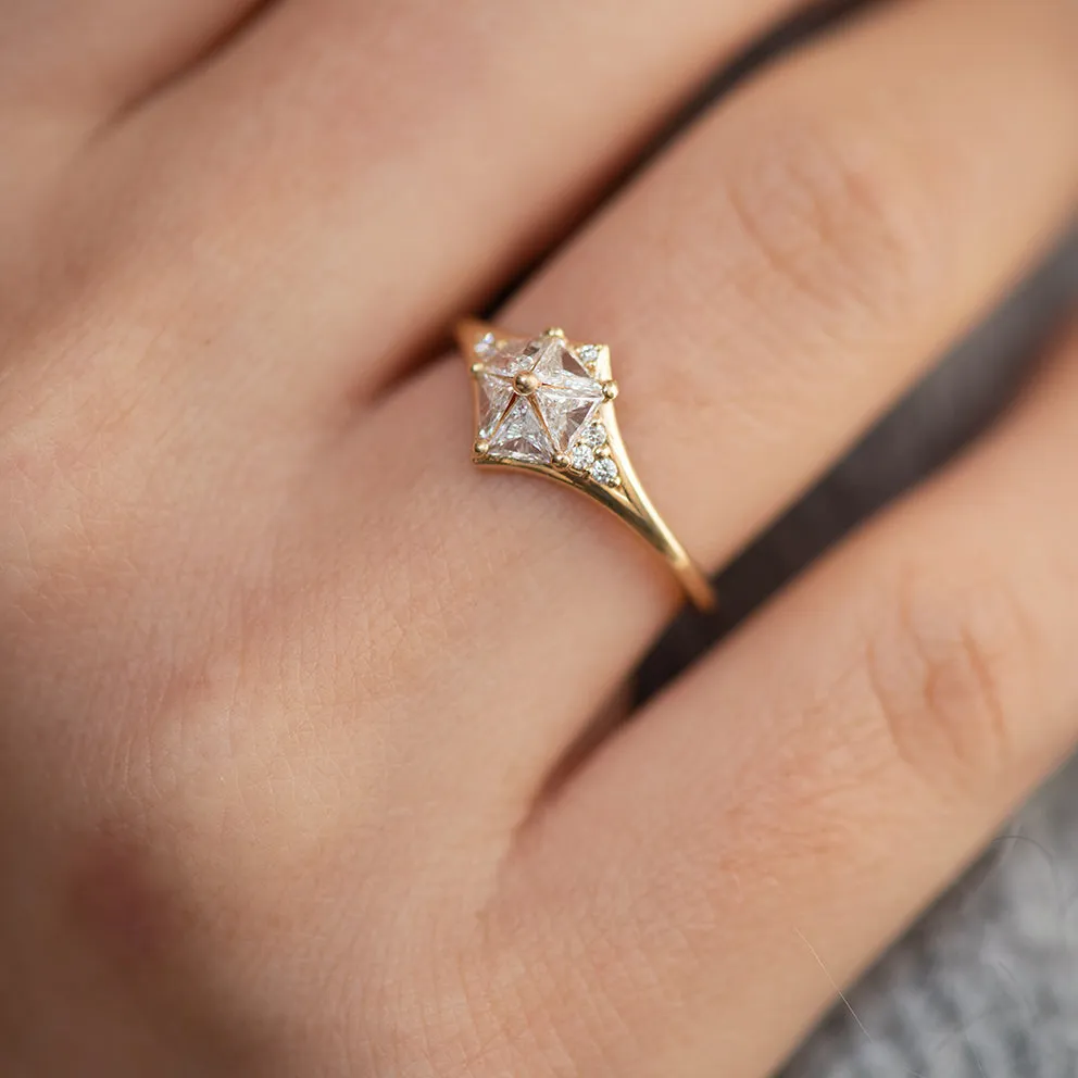 Star Engagement Ring with Five Triangle Cut Diamonds