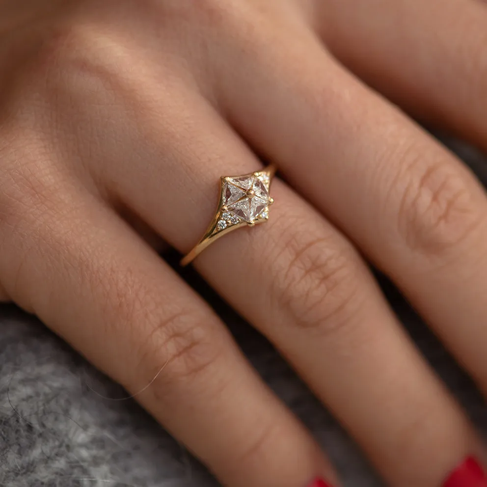 Star Engagement Ring with Five Triangle Cut Diamonds