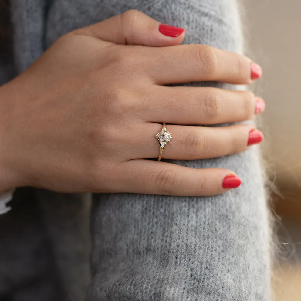 Star Engagement Ring with Five Triangle Cut Diamonds