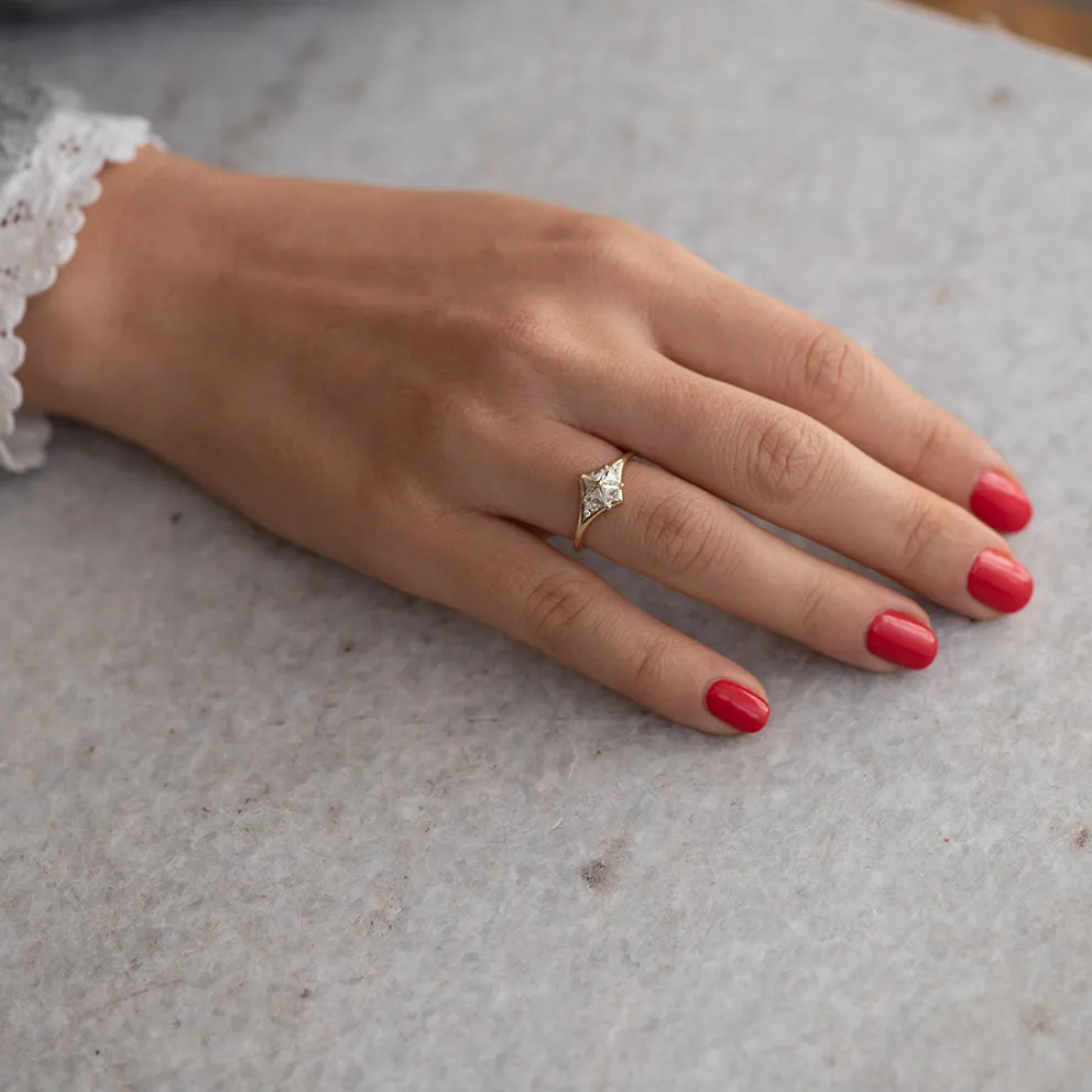 Star Engagement Ring with Five Triangle Cut Diamonds