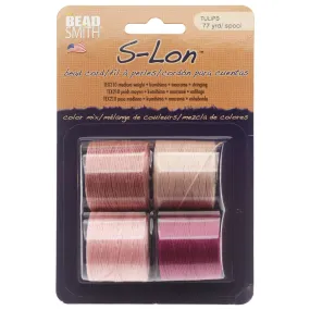 Super-Lon, S-Lon, Cord, Size 18, Four 77 Yard Spools, Tulips Mix