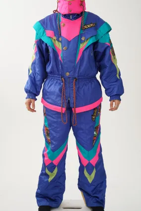 Super rare deux pièces vintage Coréen ski suit, snow suit métalique et fluo pour homme S-M