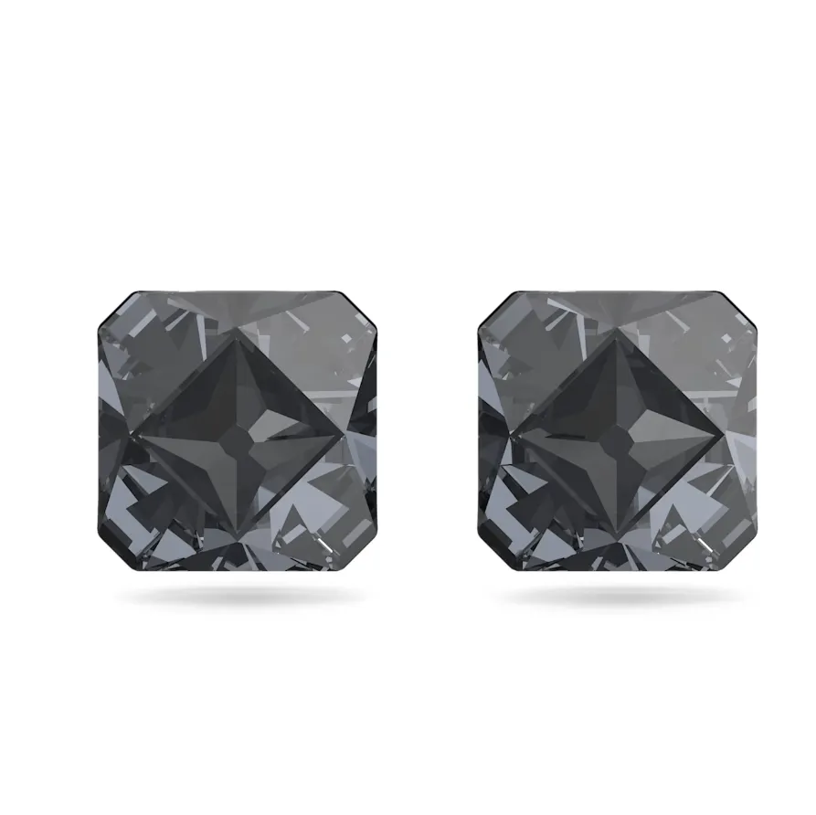 SWAROVSKI Ortyx stud earrings, Pyramid cut, Grey, Ruthenium plated 