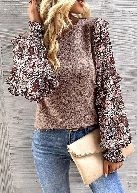 Talk It Over Chestnut Floral Sleeve Top