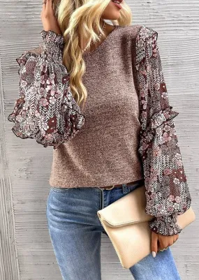 Talk It Over Chestnut Floral Sleeve Top