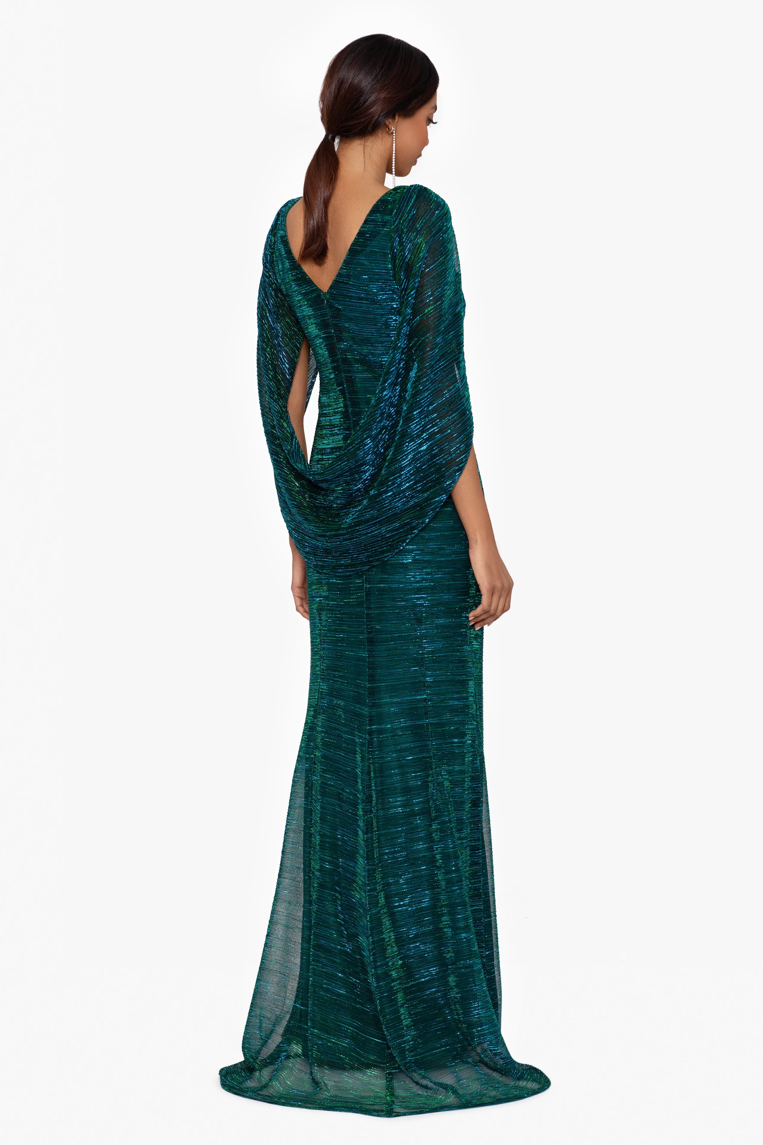 Tamsin Long Metallic Knit Long Sleeve Drape Dress