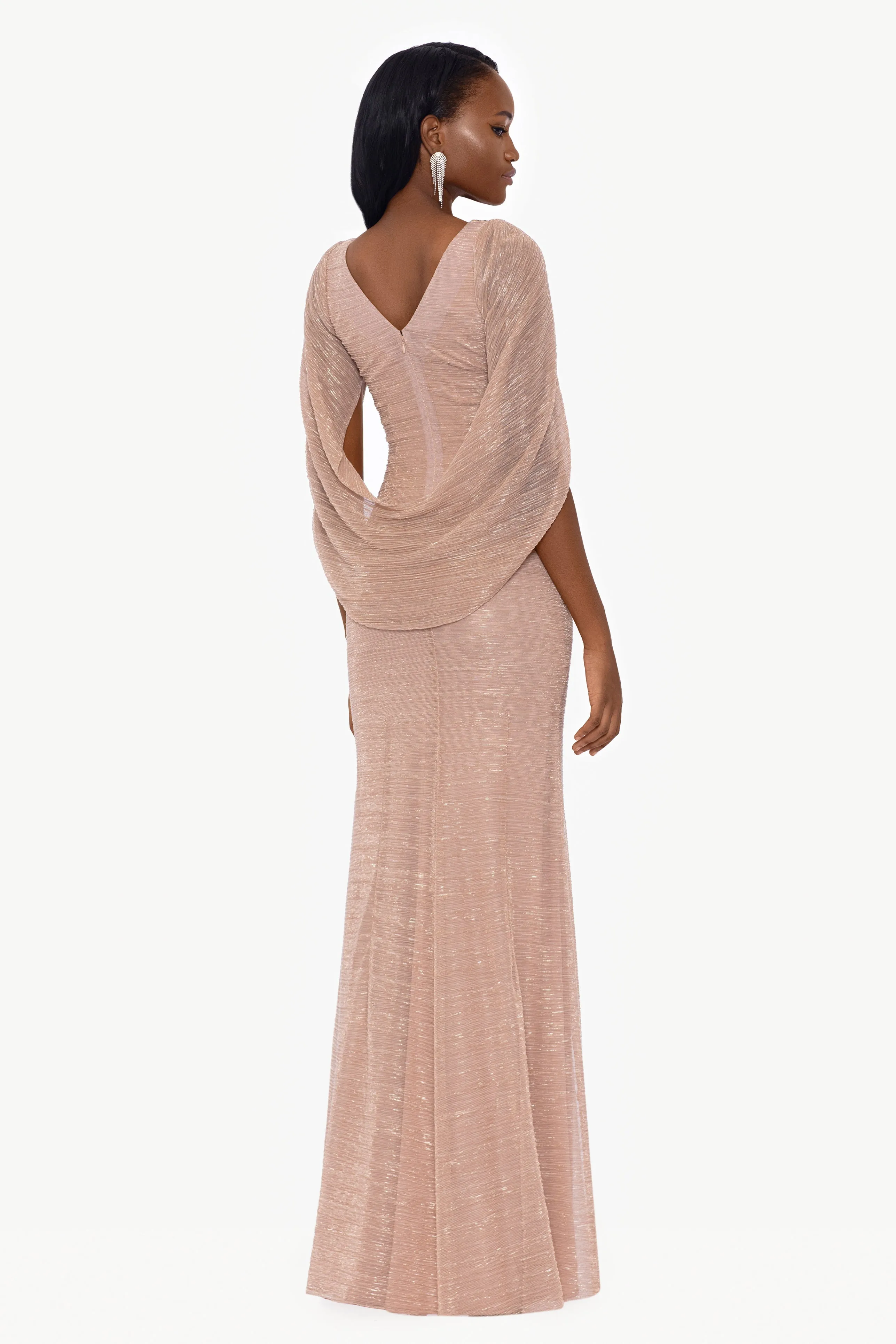 Tamsin Long Metallic Knit Long Sleeve Drape Dress