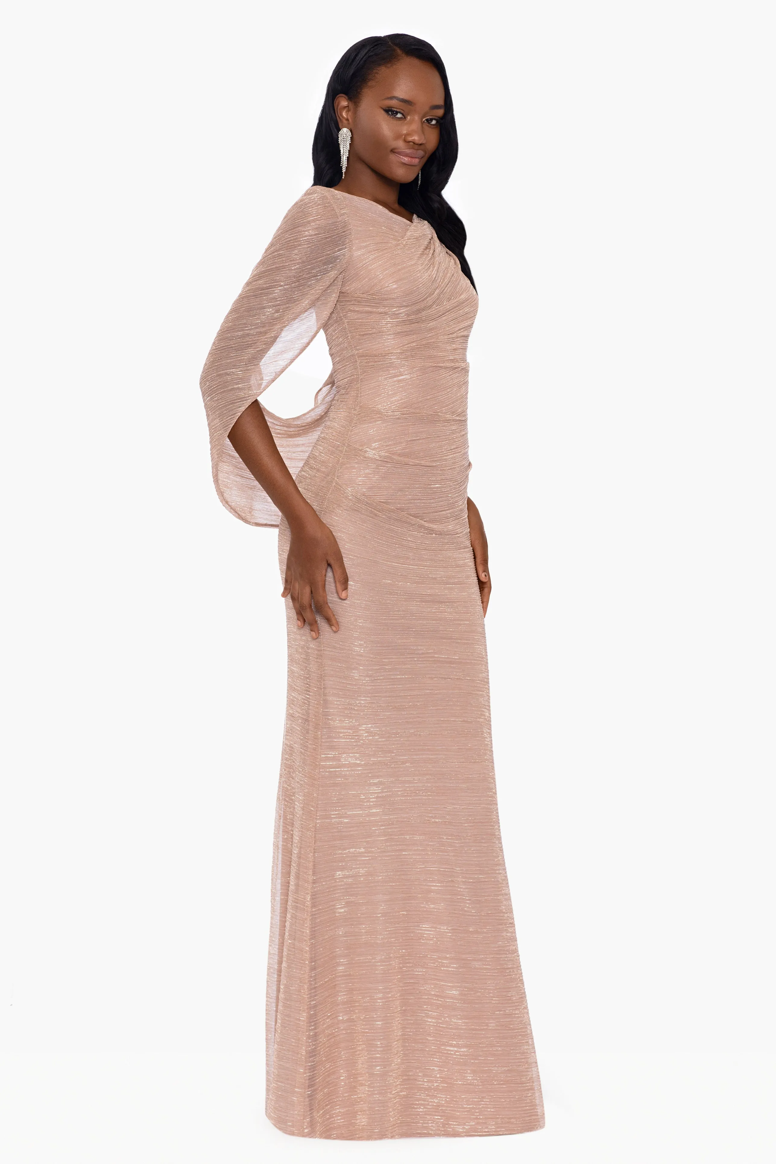 Tamsin Long Metallic Knit Long Sleeve Drape Dress