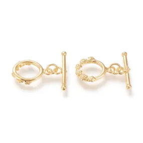 Toggle Clasps, Brass, 18K Gold Plated, Round, Ring, Floral, With Jump Ring, 18mm