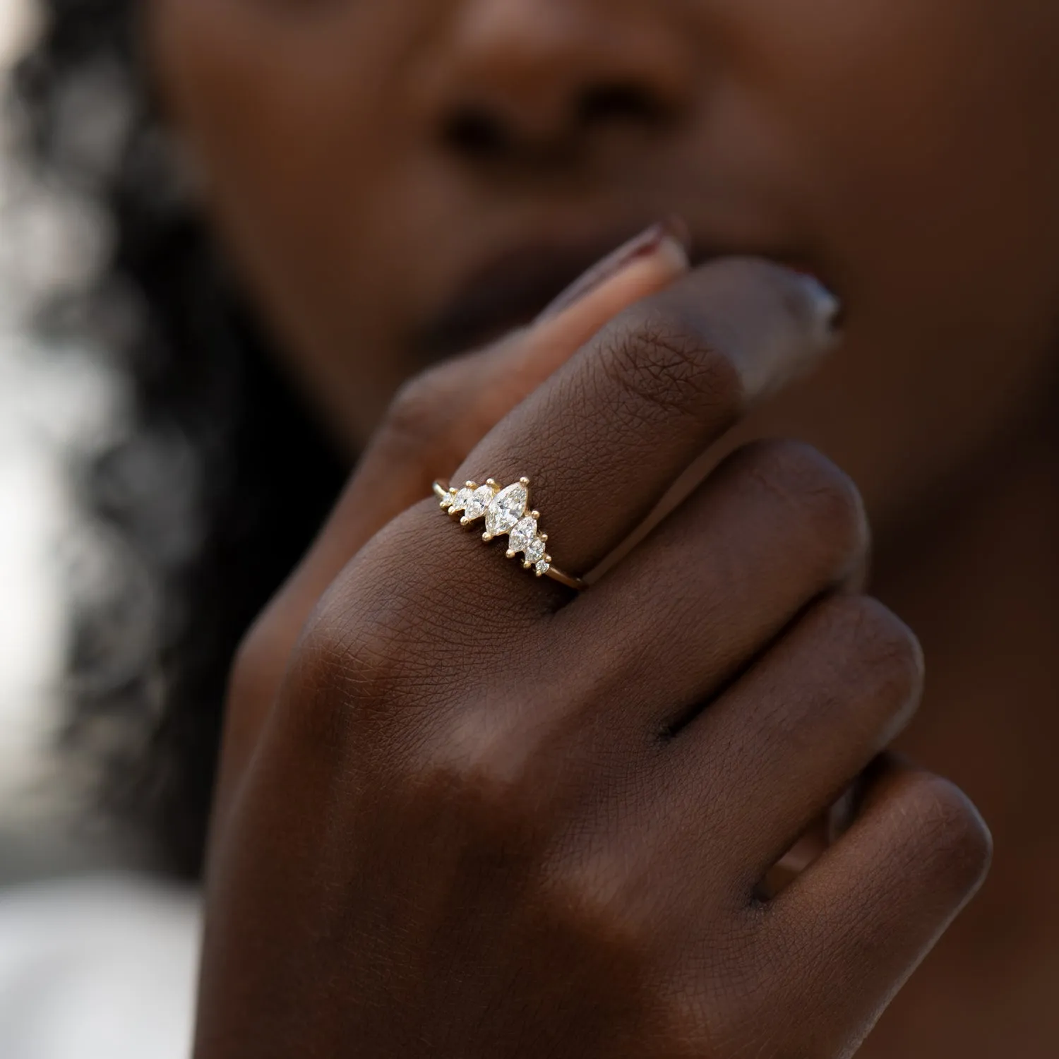 Unique Marquise Diamond Band - Five Diamond Tiara Ring