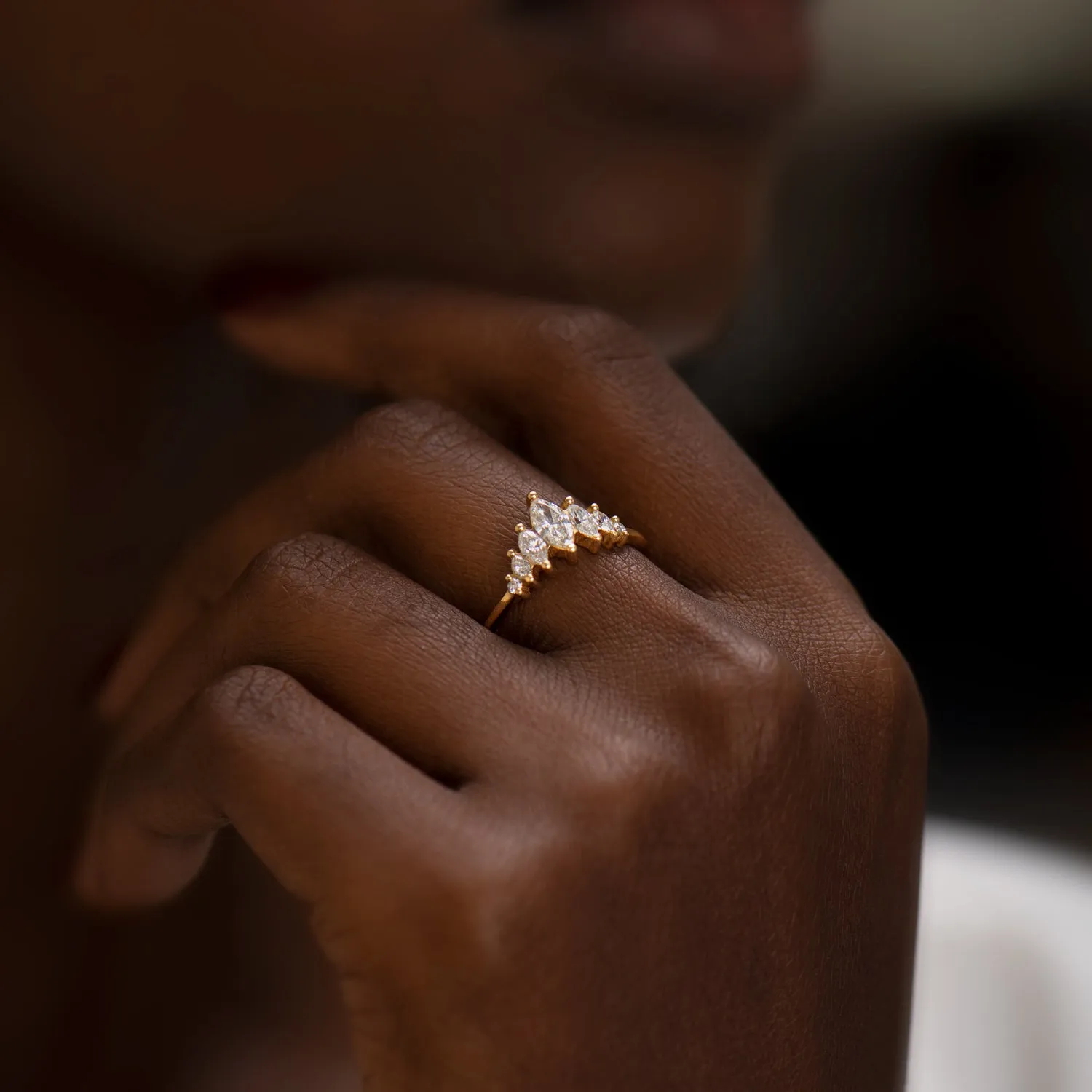 Unique Marquise Diamond Band - Five Diamond Tiara Ring