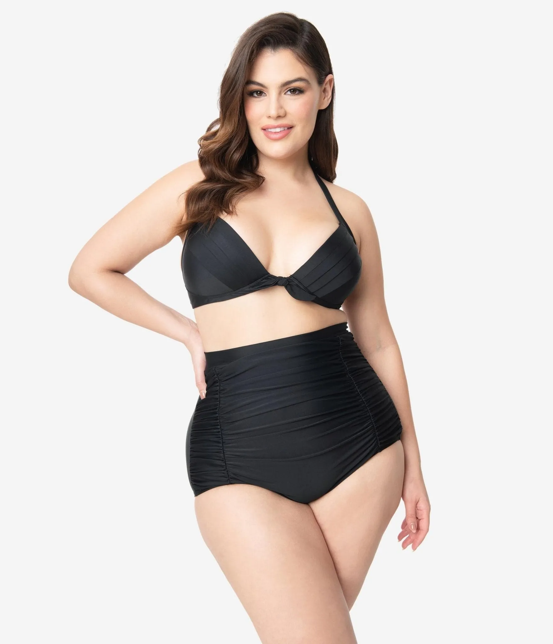 Unique Vintage Plus Size All Black Monroe High Waist Bikini Bottom