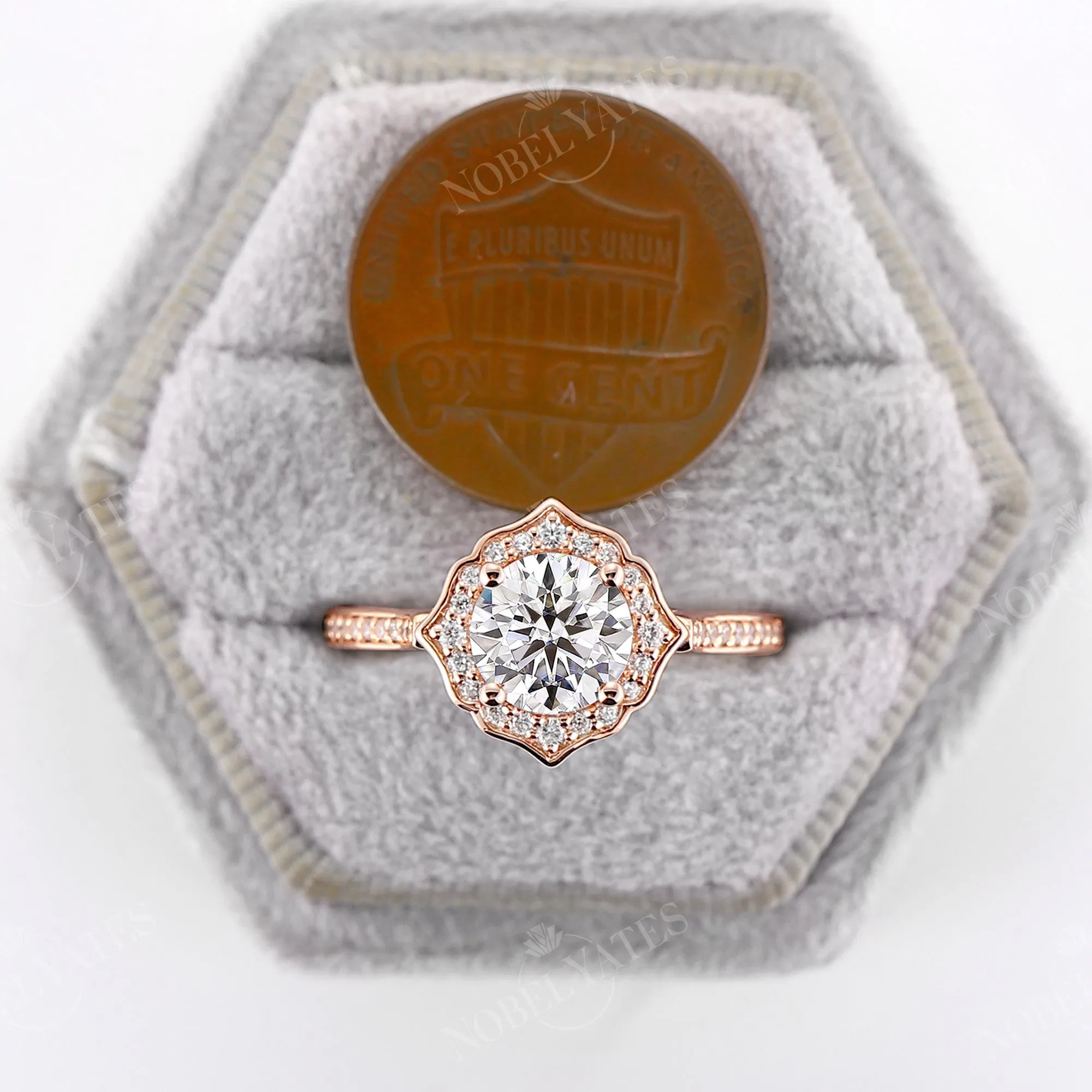 Vintage Round Moissanite Floral Engagement Ring Rose Gold