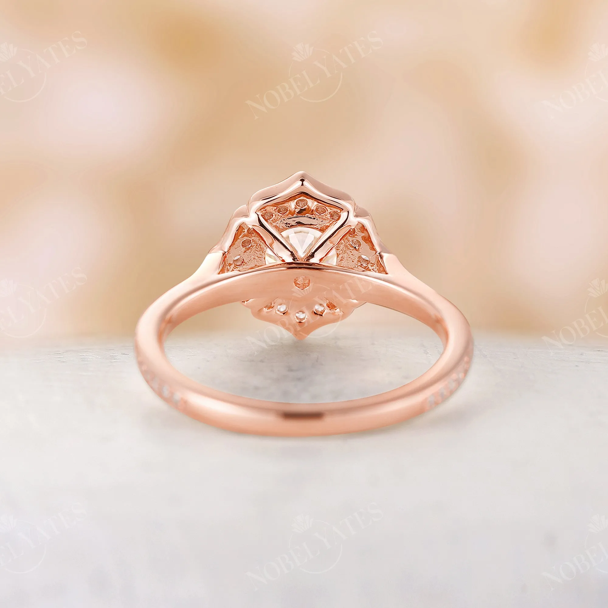 Vintage Round Moissanite Floral Engagement Ring Rose Gold