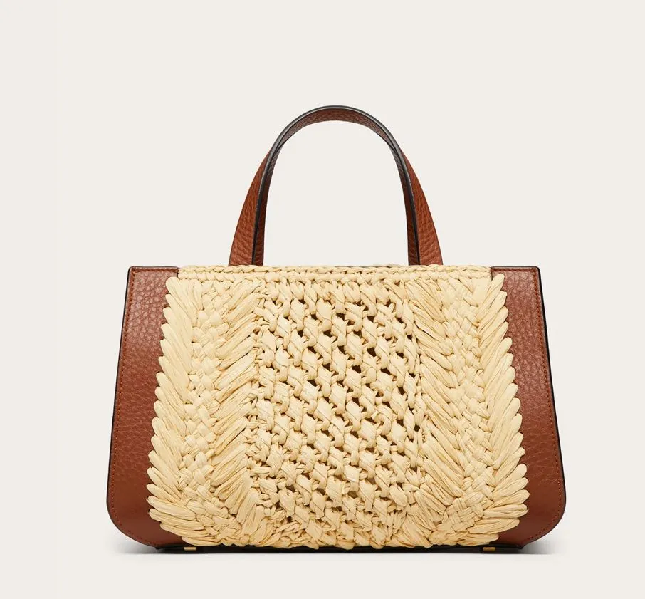 VLOGO Raffia Tote, Natural/Selleria