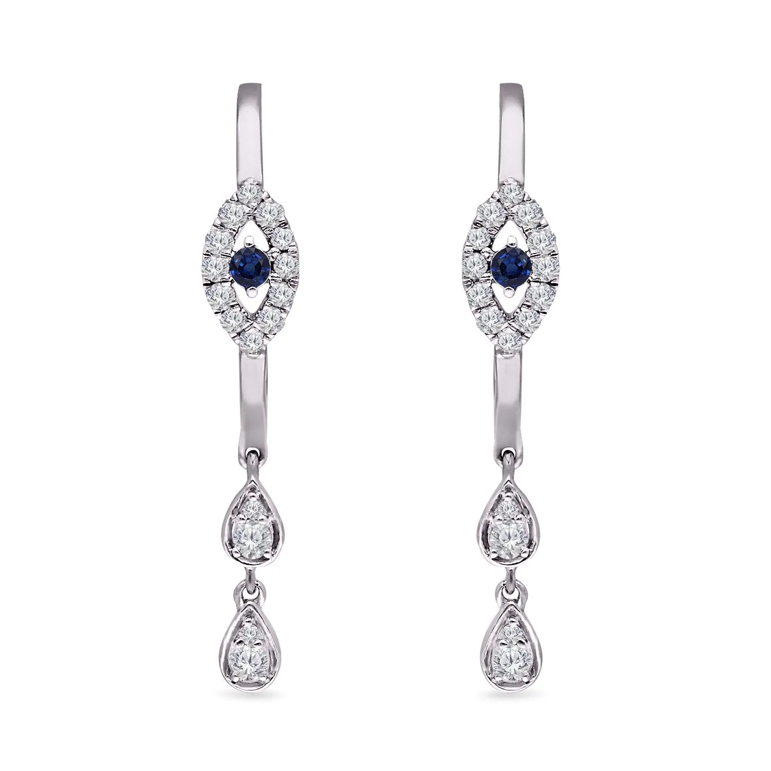 White Gold Sapphire & Diamond Evil Eye Earring