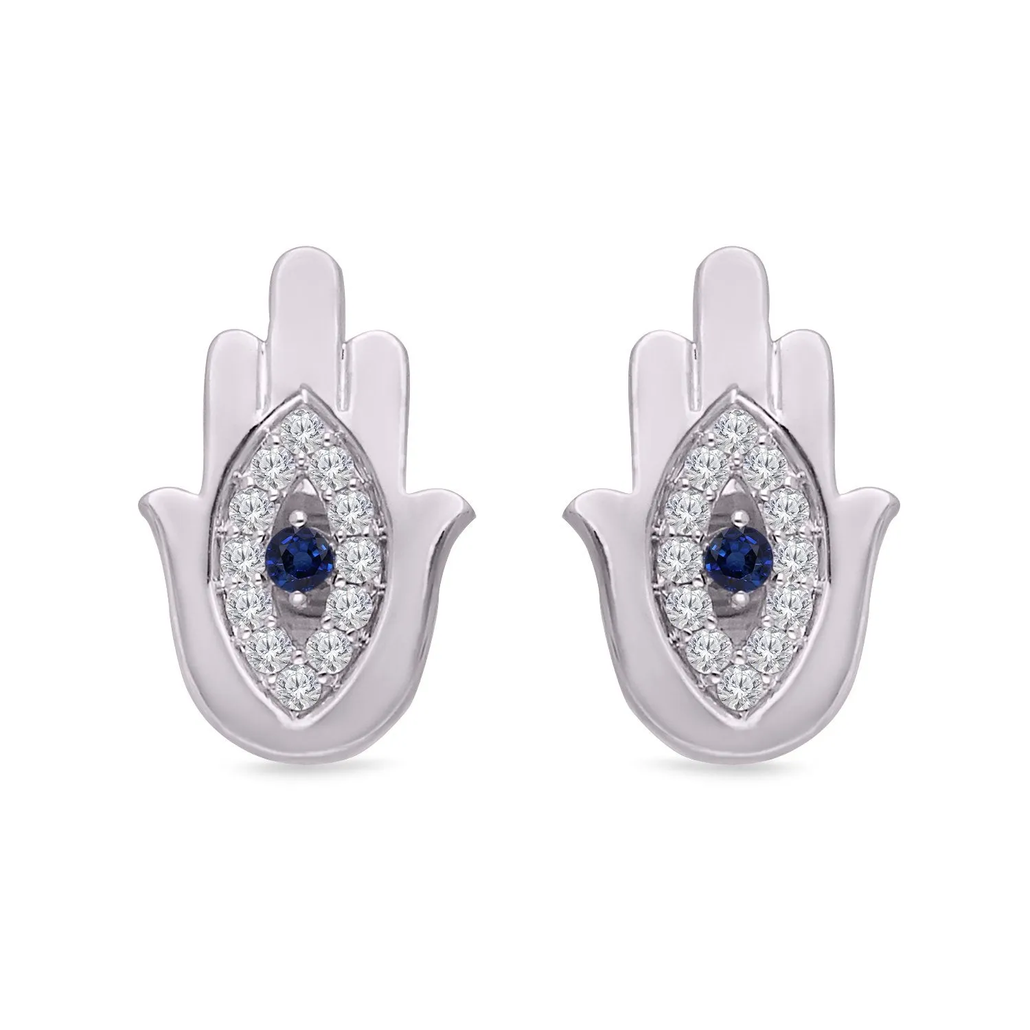 White Gold Sapphire & Diamond Hamsa Earring