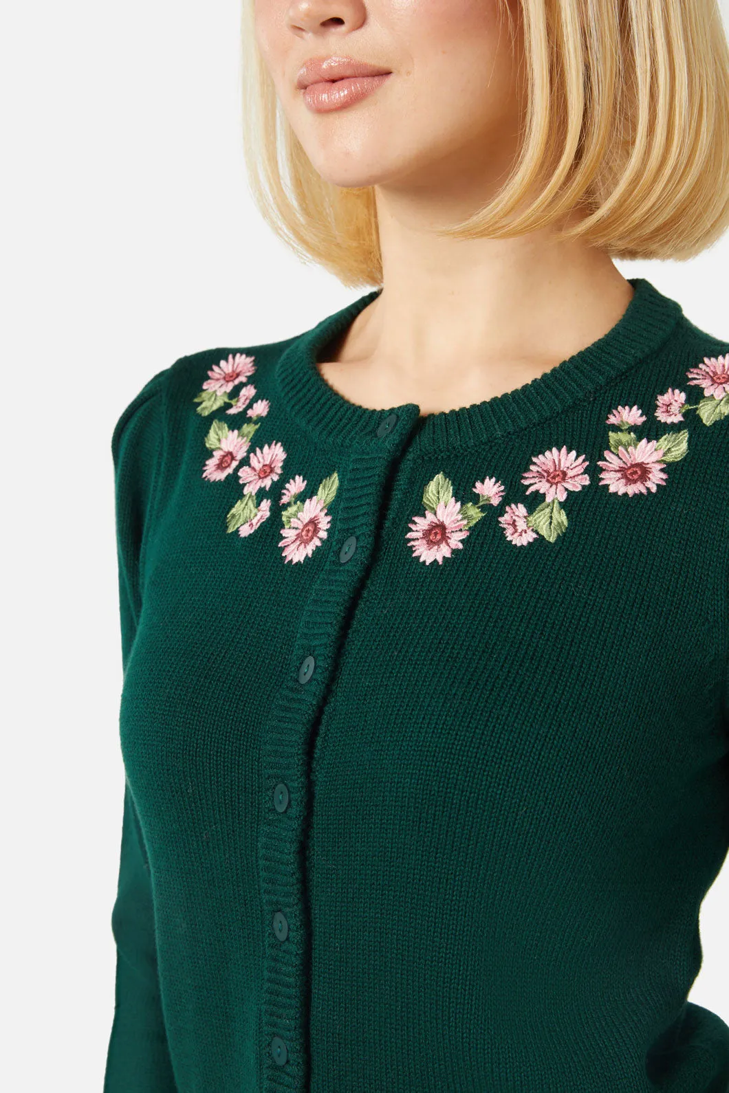 Winter Daisy Embroidered Cardi