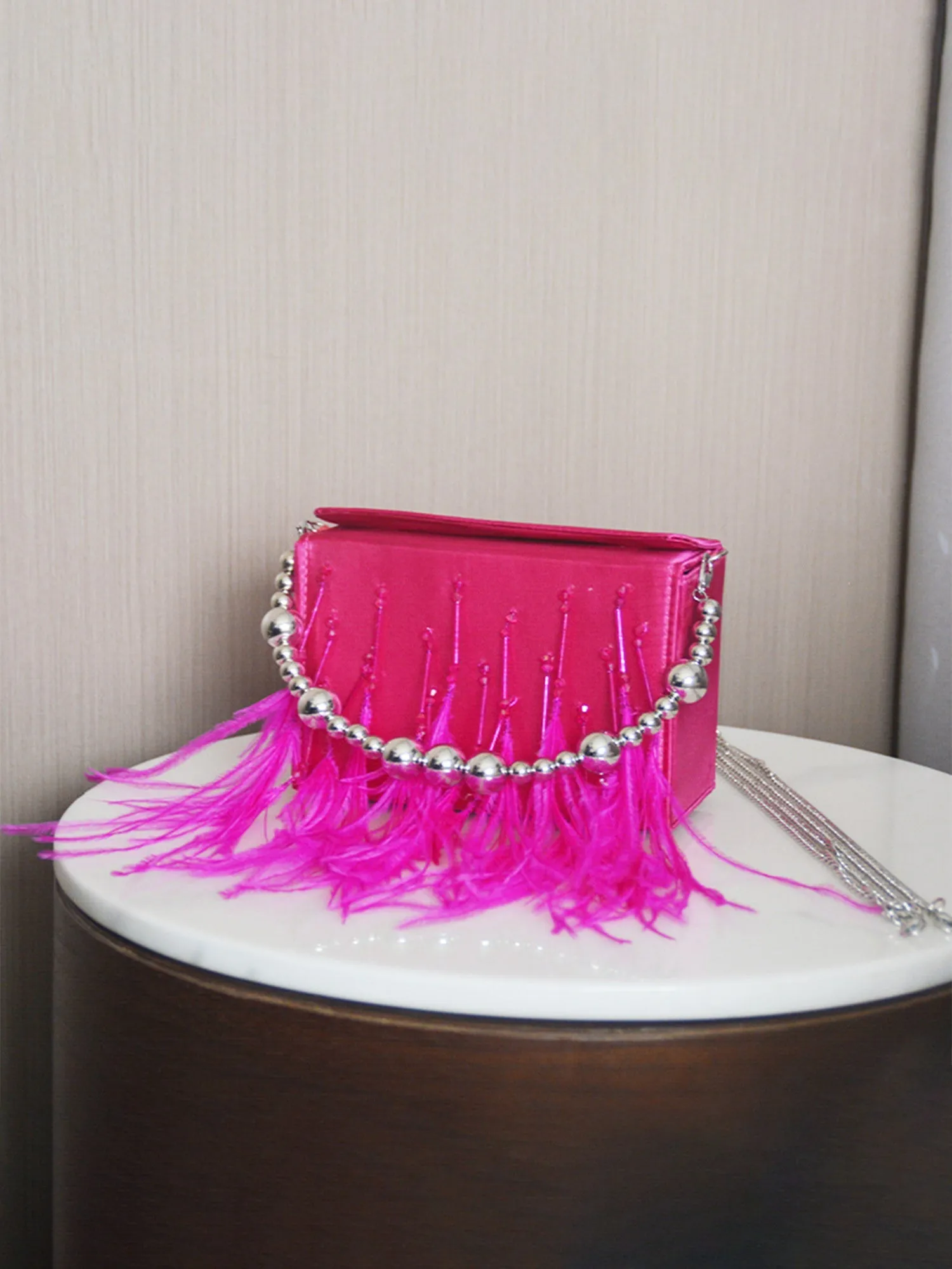 Women’s Orstrich Feather Beaded Clutch Bags